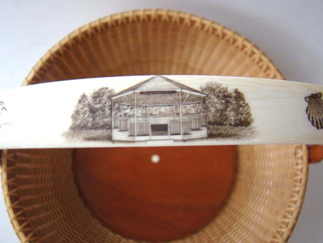 An exquisite NANTUCKET style basket with the ivory handle engraved with scenes of CHATHAM — image 3